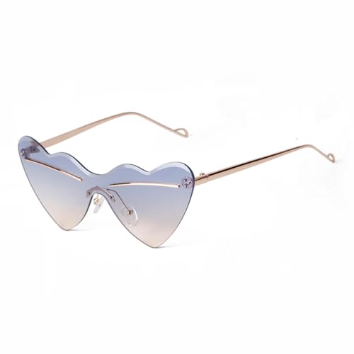 WNCKSQ Rimless Heart Shaped Women Fashion Sunglasses Graadient Blue Brown Uv400 Female Sun Glasses(C3)