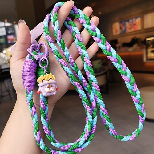 Nuova tracolla con tre fili a coda di cavallo, cordino per cellulare da donna, anti smarrimento, cordino robusto con ciondolo a forma di cartone animato, cordino lungo per cellulare.