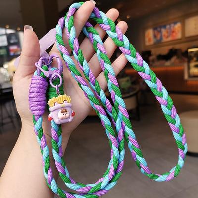 New crossbody can carry three strand ponytail mobile phone lanyard for women anti lost phone case lanyard sturdy cartoon pendant mobile phone long rope