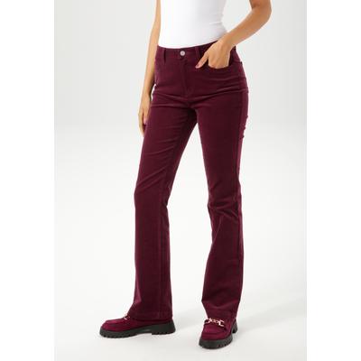 Cordhose ANISTON CASUAL, Damen, Gr. 48, N-Gr, rot (bordeaux), Cord, Obermaterial: 98% Baumwolle, 2% Elasthan, unifarben, leicht glänzend, modisch, sehr figurbetont lang, Hosen, in trendiger Bootcut-Form Image