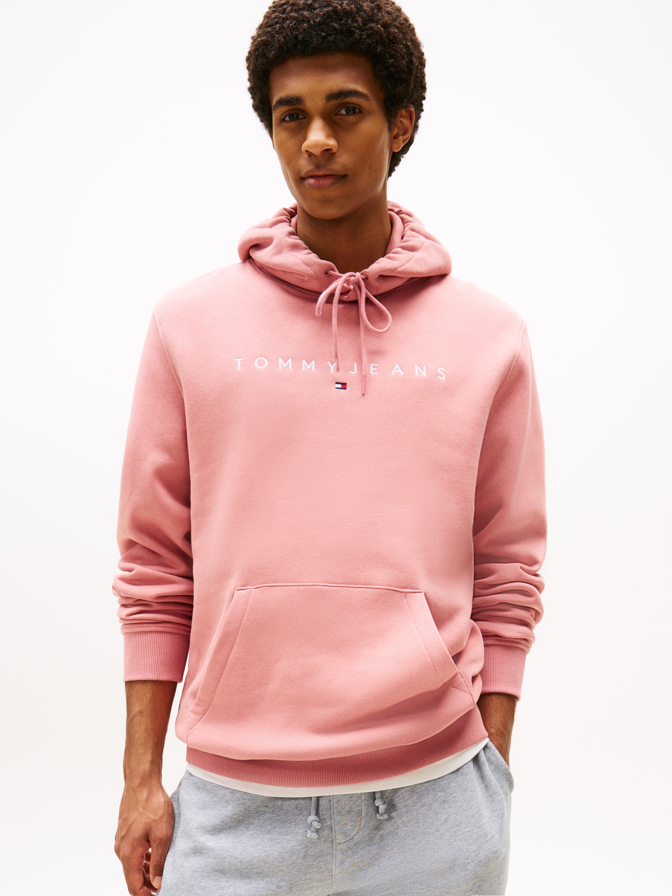 Hoodie TOMMY JEANS "TJM REG LINEAR LOGO HOODIE EXT", Herren, Gr. L, tahiti berry, Sweatware, Obermaterial: 80% Baumwolle, 20% Polyester, unifarben, regular fit hüftlang, Rundhals, eingesetzt Bündchen, Sweatshirts, mit Logo-Stickerei Image