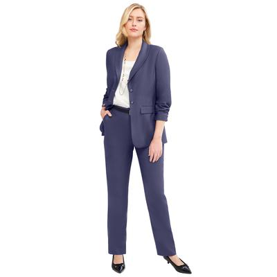 Plus Size Women's 2-Piece Stretch Crepe Single-Breasted Pantsuit by Jessica London in Deep Dusk (Size 30 W)