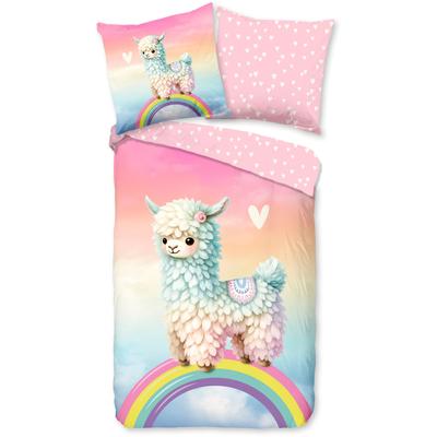 Kinderbettwäsche GOOD MORNING "Chico", bunt (multi), B/L: 135cm x 200cm, , Renforcé, B/L: 80cm x 80cm, Renforcu00e9, Obermaterial: 100% Baumwolle, Bettwäsche, Baumwolle, Renforcé, 2 Teilig, Wendeoptik, Kind, Mädchen, Lama