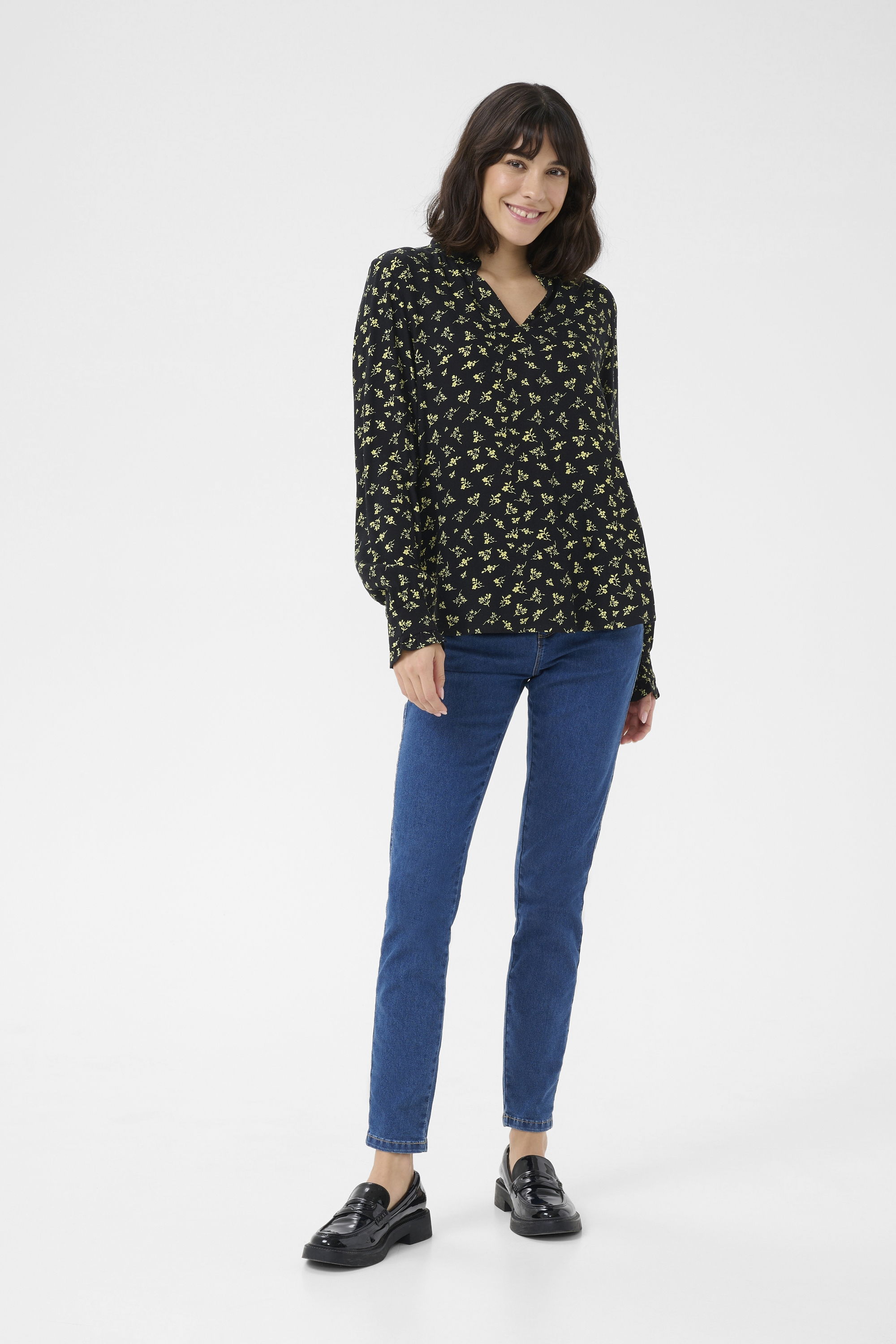 Langarm-Bluse Regular fit Black/Green Lettuce Ditzy black green