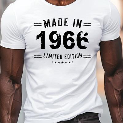 TEMU Made In 1966 Print Men's Round Neck Tee Shirt With Comfy Short Sleeves, Breathable Regular For & Outdoor Activities, Best Summer Image