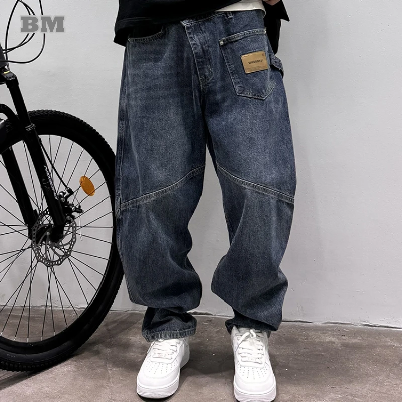 Vintage Baggy Jeans für Männer American Retro Heavyweight Stone Washed Distressed Denim Streetwear Koreanische trendige blaue lange Hose