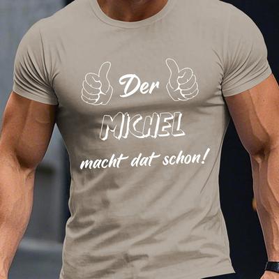 "TEMU Men's Streetwear Graphic T-shirt - "der Macht Das Schon!" Design, Geometric Print, Lightweight Summer Casual Tee, Regular Fit, Machine Washable, , Breathable Fabric" Image