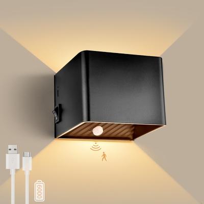 TEMU Geyoulux 6000mah Battery Wall Light With Motion Sensor Indoor 5w Led Wall Light Without , Usb Rechargeable Wall Lighting 3000k Magnetic Wall Lamp With Switch For Bedroom Living Room Image
