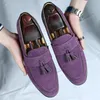 Frühling Neue Mode Lila Kleid Schuhe Müßiggänger Männer Business Wohnungen Büro Casual Wildleder Leder Schuhe Herren Bequeme Kleid Schuhe