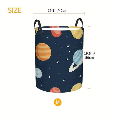 TEMU 1pc Space-themed Large Laundry Basket With Handles - Colorful Planets And , Polyester Fabric, Ideal For Blankets, Clothes, And Home Organization In Contemporary Style, Laundry Baskets Image