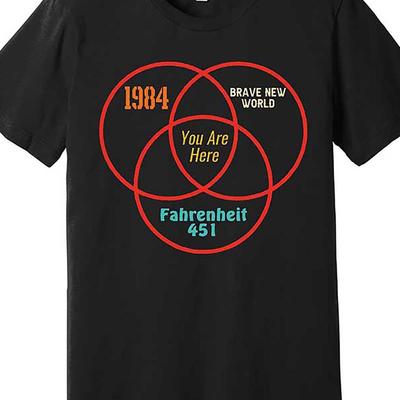 TEMU 1984 Brave You Are Here 451 Graphic T-shirt - Men' Cotton Tee With Design, Plus Size Regular Fit Short Sleeve, Machine Washable Black Casual Shirt, Retro T Shirt, Apparel, Print Shirt, Quality Image
