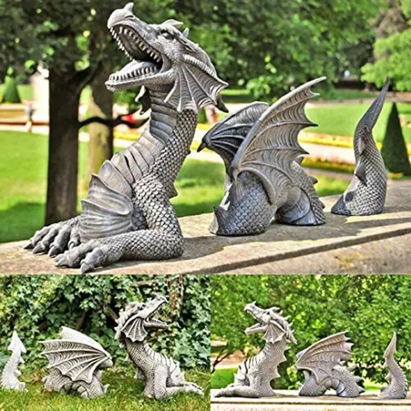 Drachenskulpturen aus Kunstharz, riesige Rasenskulptur, gotische Fantasy-Figuren, Kunst, Garten, Terrasse, Statuen, Gartendekoration, Zubehör, Werkzeuge Image