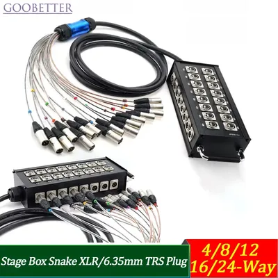 4/8/12/16/24 Wege Stage Box Snake XLR/6,35 mm TRS Stecker Anti-Interferenz Audio Splitter für Live Show Image