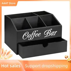 A44T Kaffee Tee Halter Korb Holz Kaffee Halter Rustikalen Kaffee Bar Dekor Kaffee Zubehör Organizer Für Home Kaffee Bar