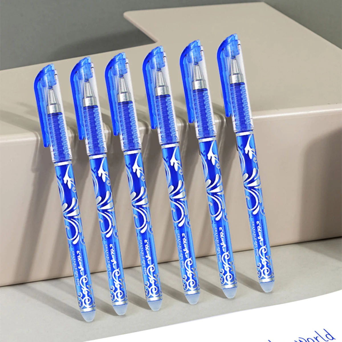 Löschbare Gelstifte, feine Spitze 0,5 mm, 12er-Pack, blaue Tinte, zum Schreiben von Schulbedarf Image