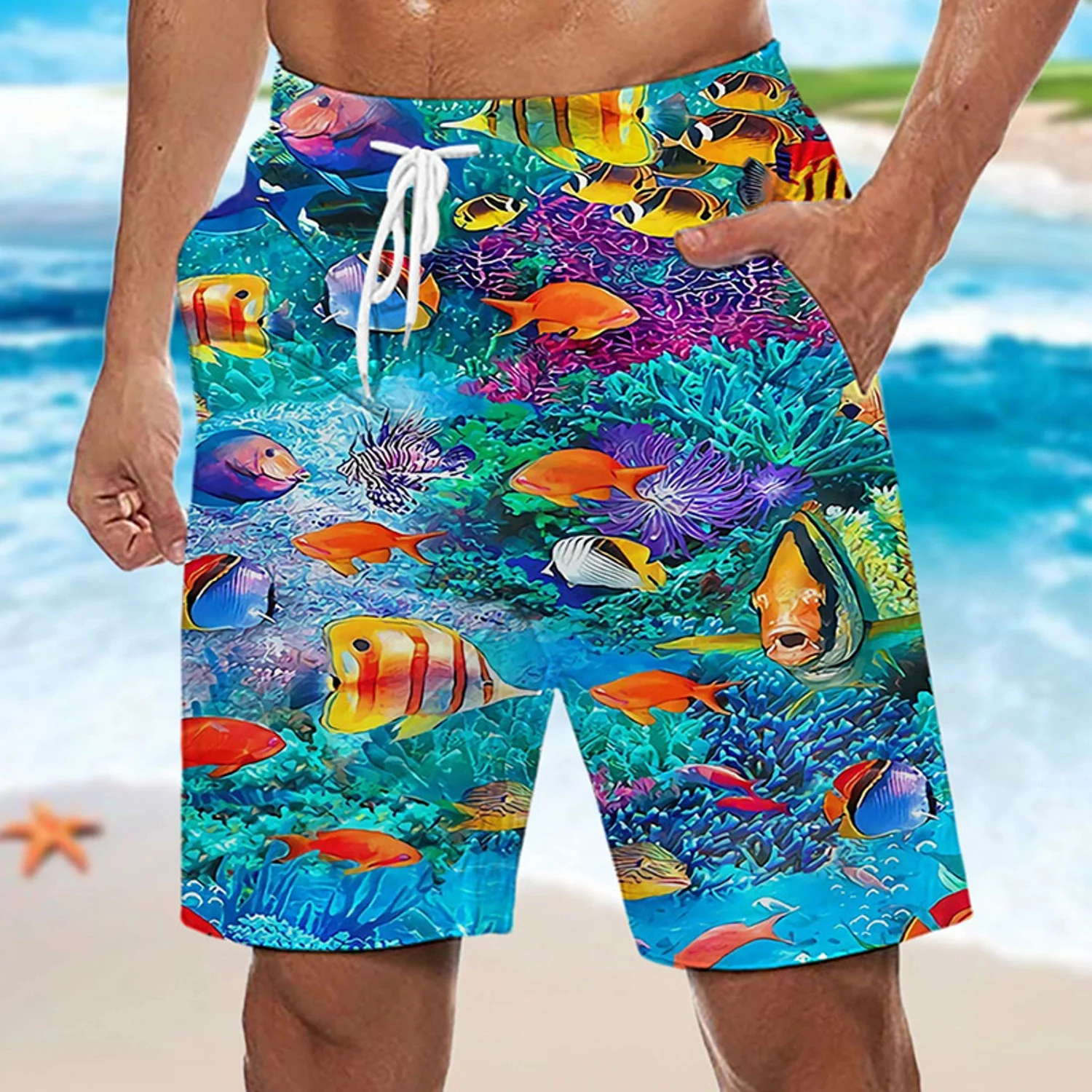 Ocean Fish Grafik bedruckte Herren-Schwimmbrettshorts, hawaiianische Boho, lässige Sommer-Strand-Badeshorts, atmungsaktive Shorts für Herren Image