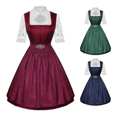 Deutsches Oktoberfest-Dirndl-Kleid für Damen mit Spitzenschürze, traditionelles bayerisches Biermädchen-Outfit, Halloween, Karneval, Cosplay-Kostüm Image