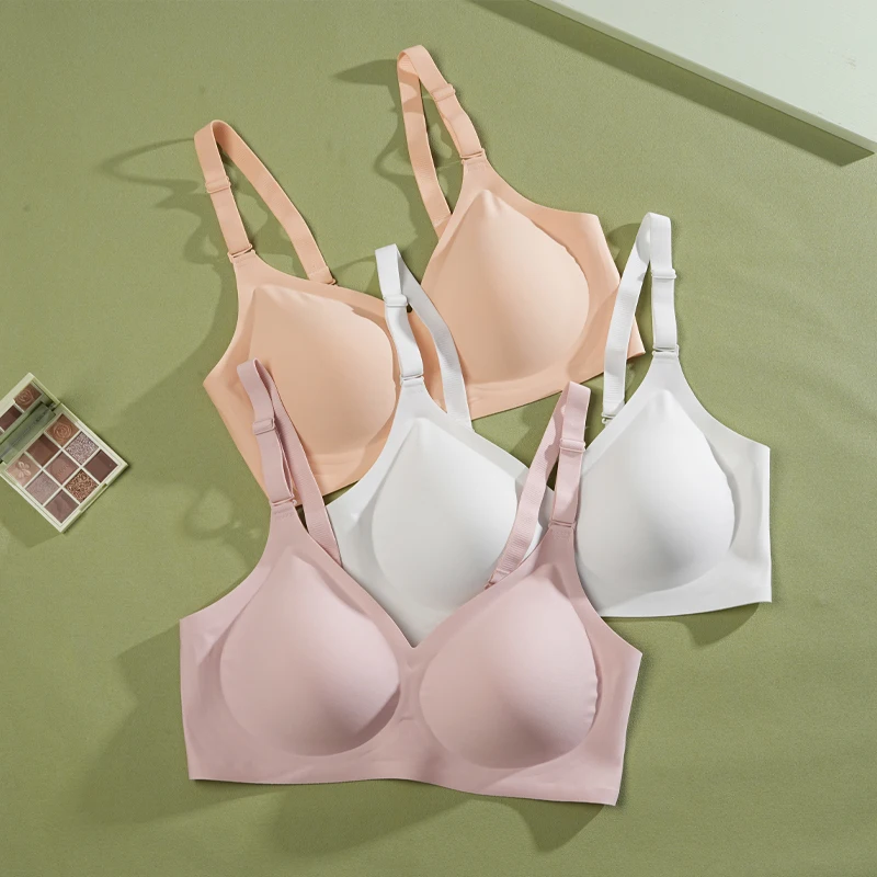 Nahtloser BH mit V-Ausschnitt, kabellos, gepolsterte Unterwäsche, sexy rückenfreies Bralette, abnehmbarer Riemen, Dessous, geraffter, bequemer Büstenhalter Image