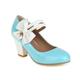 DSKHDZW Women Block Heel Court Shoes Patent Round Toe Wedding Heels Sweet Bow Ankle Strap Party Dress Pumps,Sky Blue,4 UK
