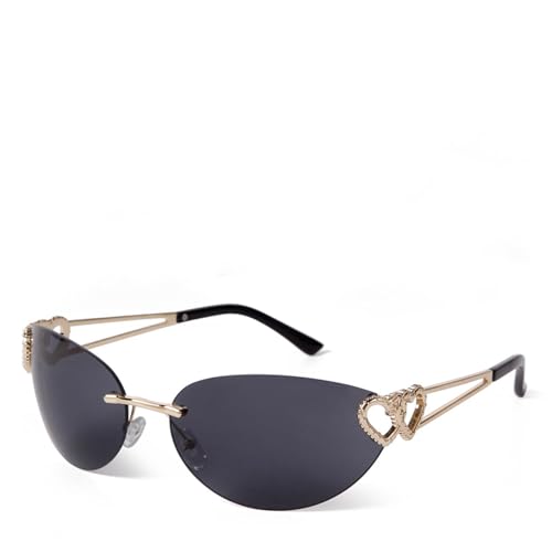 WNCKSQ Trendy Fashion Rimless Women Sunglasses Silver Uv400 Lens Heart Shaped Logo Ladies Sun Glasses(C6)