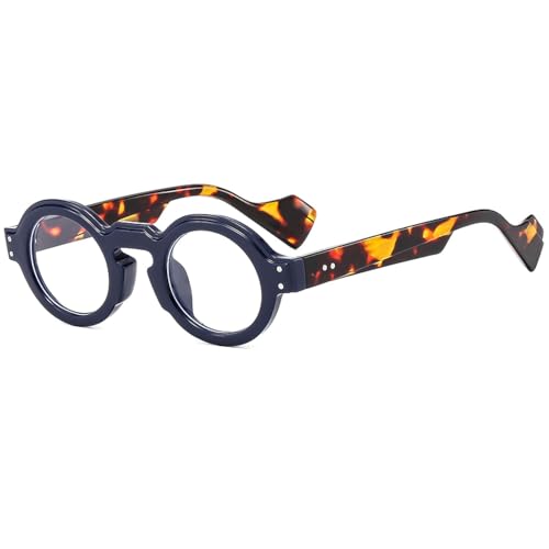 WNCKSQ Retro Round Sunglasses Unisex Women Men Punk Double Color Uv400 Rivets Design Clear Lens Fashion Sun Glasses Eyewear(C6)