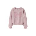 Sweatshirt NAME IT "NKFLOVA SH NREG SWEAT UNB BOX", Mädchen, Gr. 158/164, lila (burnished lila), Sweatware, Obermaterial: 100% Baumwolle, bedruckt, casual, regular fit normal, Rundhals, Langarm Rippbündchen, Sweatshirts