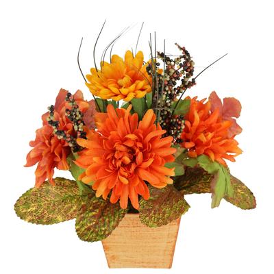 Kunstblume I.GE.A. "Dahlien-Gesteck im Topf", orange, B:22cm H:26cm L:20cm, Polyester, Kunstpflanzen, Mit Beeren Blume Dekoblume Gesteck Herbstblume Herbstdeko Mittelstück Image