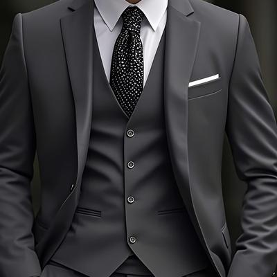 TEMU Black : Modern 3pcs Suit Set | Business Formal & Holiday Event Staple | Stretch | Sharp & Sophisticated Men's 3pcs Suit | Modern Slim Fit Business Attire | Wedding & Formal Image