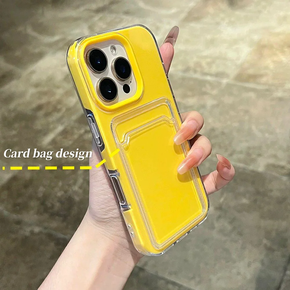Candy Color 2in1 Kartenhalter Slot Wallet Photo Pocket Clear Case für iPhone 16 15 14 13 12 Pro Max Soft Bumper Shockproof Cover Image