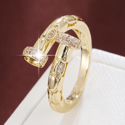 TEMU Adjustable Geometric Openwork Women's Ring - Minimalist White Golden-plated Jewelry With Accents, Elegant Everyday & Special Occasion Ring For Women, Perfect Gift Image