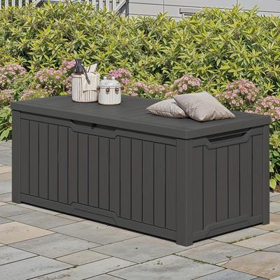 TEMU 450l Outdoor Storage Box, Waterproof Lockable Deck Box 142x68x60cm, Resin Garden Chest For Pillows/equipment/shoes (dark Gray), Box, Cabinet, Rack For Outdoor Storage Image