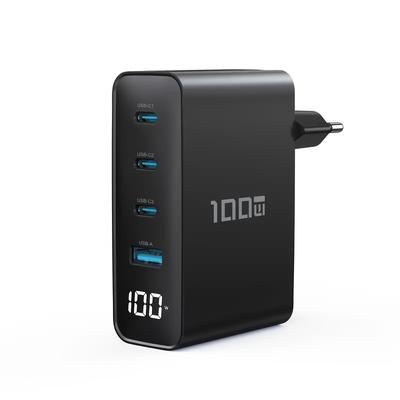 TEMU 100w Usb-c 4-port Charger With Digital Display For Fast Charging For Ipad Pro, For Iphone 16/15/14 Pro Max Image