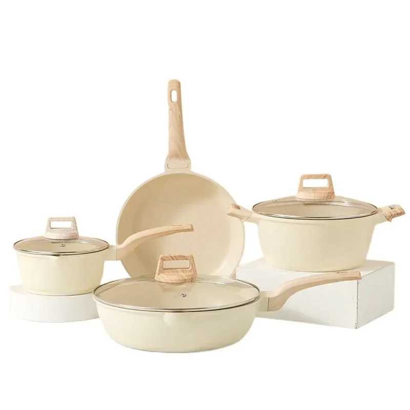 Ensemble de poêles à frire antiadhésives Maifan pierre cuisine marmite à soupe poêle à lait avec manche en bois Pot ensemble d'ustensiles de cuisine ustensiles de cuisine pour la cuisine