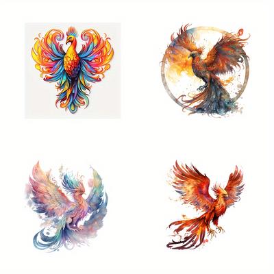 TEMU Vibrant 4-in-1 Phoenix Pattern High- Dual-sided Vinyl Sticker - -resistant & , Watercolor Design For Motorcycle & Car , Motorcycle Stickers Image