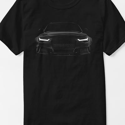 TEMU Rs6 German Performance Headlights Glow Graphic T-shirt - 100% Cotton Casual Short Sleeve Tee With , Regular Fit, Machine Washable, 180gsm Fabric For Automotive Enthusiasts Image