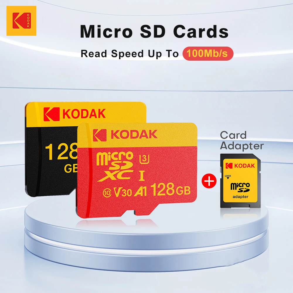 Kodak V30 U3 C10 Micro SD-Karte 32G 64G 128G 256G Flash-Speicherkarte, Lesegeschwindigkeit 100 MB/s, mit Adapter, für Kamera und Telefon Image