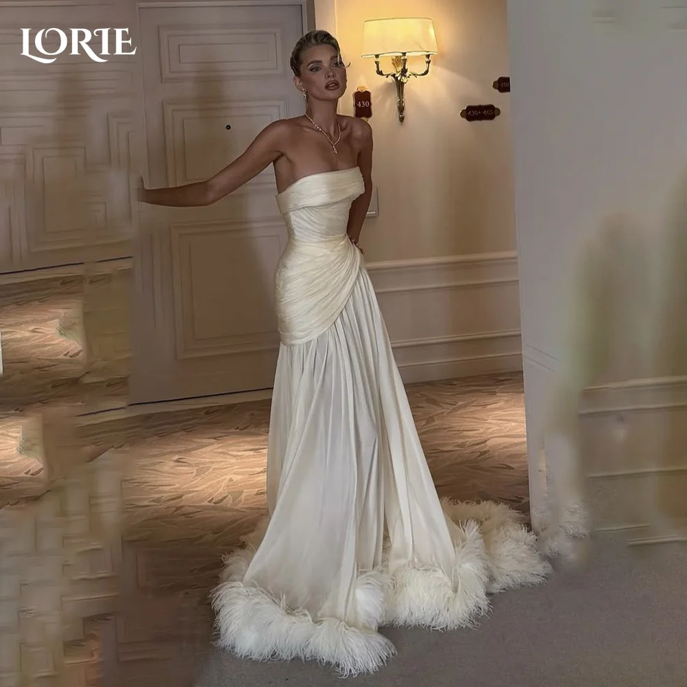 LORIE Crepe Modest Meerjungfrau Hochzeit Kleid Luxus Liebsten Braut Kleider Angepasst Falten Braut Kleid engagement vestidos de novia Image