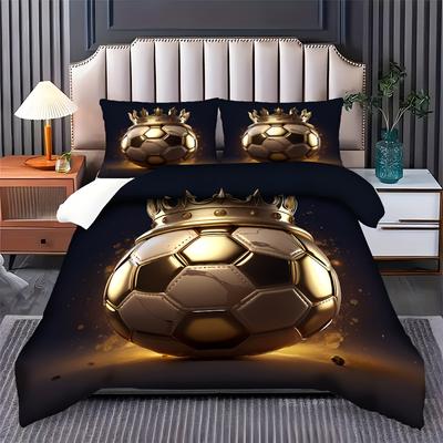 TEMU 2/3pcs Set Of Comfortable And Luxurious Football Sports Style And Theme Pattern, Bedding Set, Duvet Cover Set, Zipper Design, Machine Washable (1 Duvet Cover + 1/2 Pillowcases, No Filling) Image