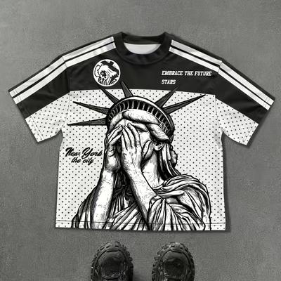 "TEMU Men's 3d Print "" Graphic Tee - Casual Crew Neck, Short Sleeve, Polyester Blend, Soft & Breathable, Fashion Top, Machine Washable, Casual Wear | Graphic Tee | , Knit" Image