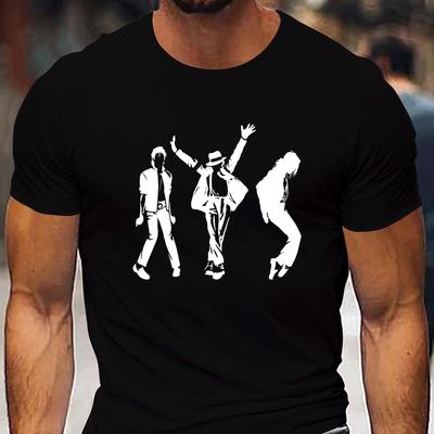 TEMU Men' Dancer Graphic Print T-shirt - White With Black Dance Silhouette Design, Lightweight Breathable Crew Neck Short Sleeve, Regular Fit Casual Streetwear For , , Relaxed Fit Shirt Image
