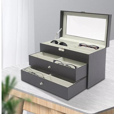 TEMU 3-tier Fashion Glasses Organizer With Locking Mechanism – Polyester Eyeglass Storage Case, 18 Compartments, Dual Drawers & Lid, Space-saving Design For Glasses & Accessories Image