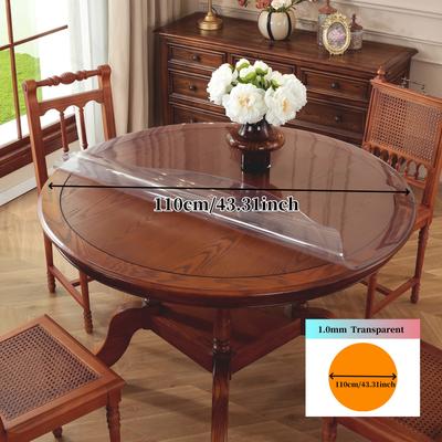 TEMU 1pc 1.0mm Thick Transparent Round Table Mat, Scratch-resistant And Pvc Clear Tablecloth, Suitable For Home, Hotel, Cafe Dining Table Protector, Household Coffee Table Rotating Round Placemat Image