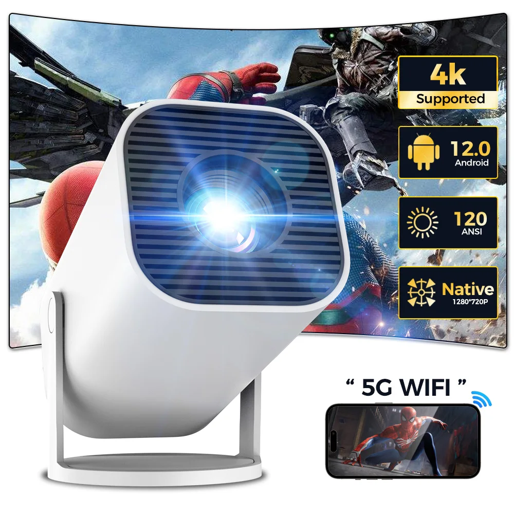 Projecteur vidéo intelligent 4K Android 12.0 720P natif 1280*720P double WIFI6 BT5.0 projecteur de faisceau de cinéma maison Portable extérieur HDMI