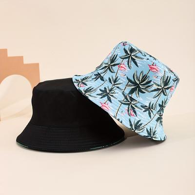 TEMU Tropical Print Bucket Hat For - Lightweight Polyester, Wide Brim Sun Protection, Vibrant Leaf & , Spring, Summer & Fall Outdoor Activitie Image