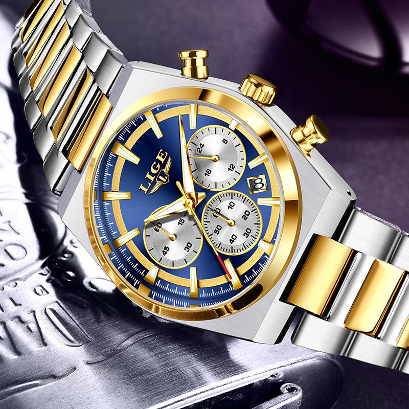 2025 LIGE Marke Neue Luxus herren Uhr Mode-Business Quarz Armbanduhren Wasserdicht Chronograph Stahlband Uhren Männer Reloj Image