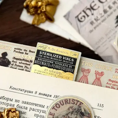 60 Stück/Packung Century Voyage Series Goldfolie Washi Sticker Pack 4 Notizblöcke mit Retro-Reise-Motiv für Tagebuchschichten Image