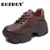 Koznoy Frauen Plattform Turnschuhe 7cm Mokassin Herbst Frühling Casual Super Dicke Echtes Leder Weibliche Spitze Up Mode Damen Schuhe