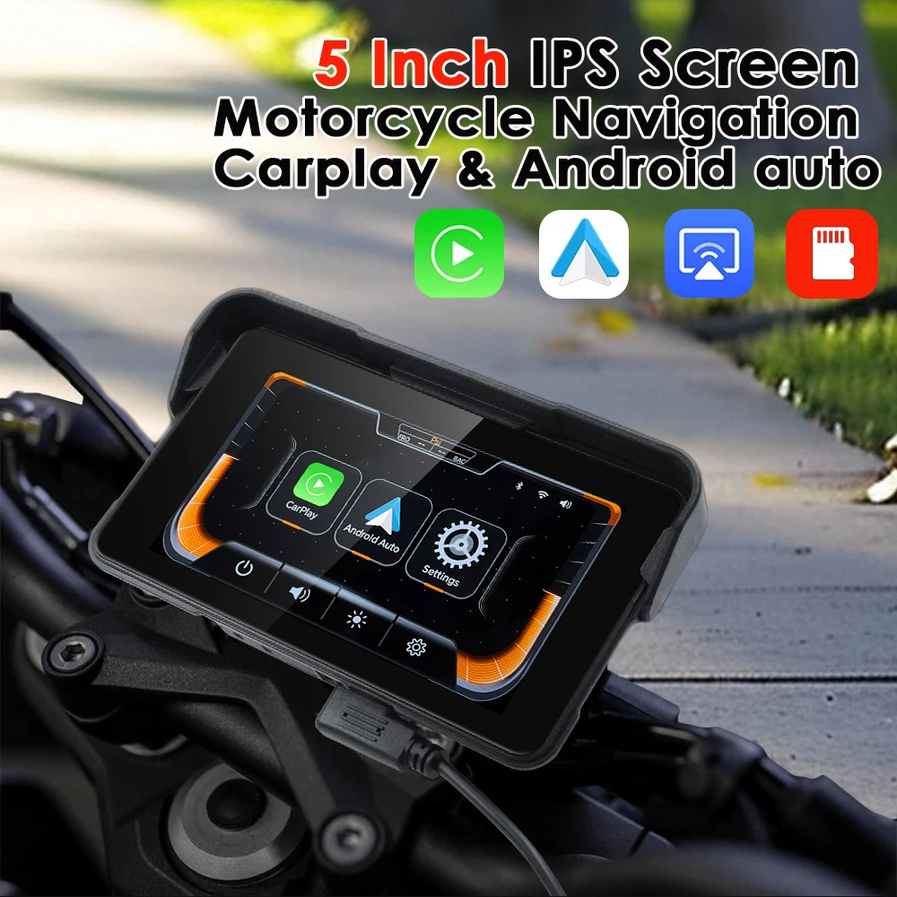 5-Zoll-Moto Wireless CarPlay & Android Auto Abnehmbares Motorrad-Armaturenbrett GPS-Navigationsbildschirm Digitalanzeige Wasserdicht Image