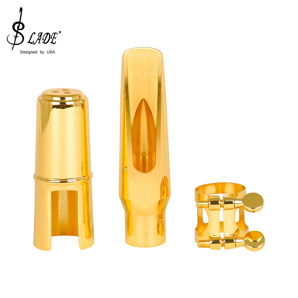 Slade Altsaxophon Mundstück Gold glänzend Kopfkappe Clip profession elle Holz blasinstrumente Saxophon Teile & Zubehör Image