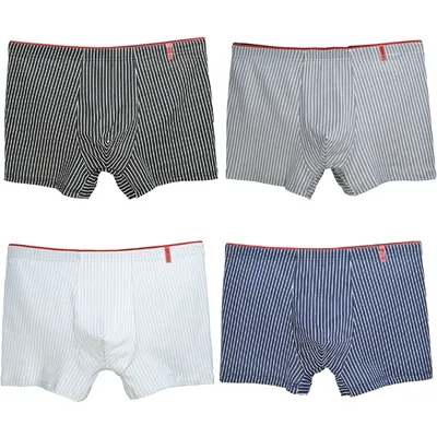 4Pcs männer Baumwolle Boxer Shorts Hohe Elastische Männliche Boxer Unterwäsche Mann Streifen Unterhose Jugend Mittleren Alters U Konvexen höschen L-4XL Image